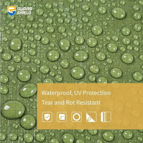 Heavy Duty Tough As Nails Pro Grade Tarp 12x16 Feet Green Waterproof Poly Tarp Cover 10 Mil Thick detail with water droplets