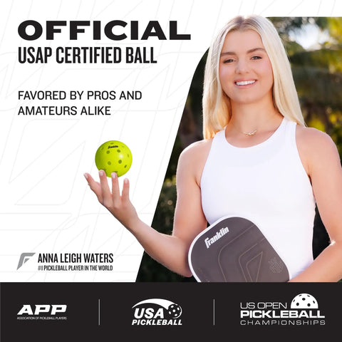 Player with Pickleball Performance 40 Outdoor Balls Optic Yellow Built For Tough Outdoor Courts With Bright Optic Color