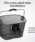 Quick Release Wire Bike Basket For Adults Black Weather Resistant Carry Handle Fits Most Adult Bicycles Includes Mounting Hardware