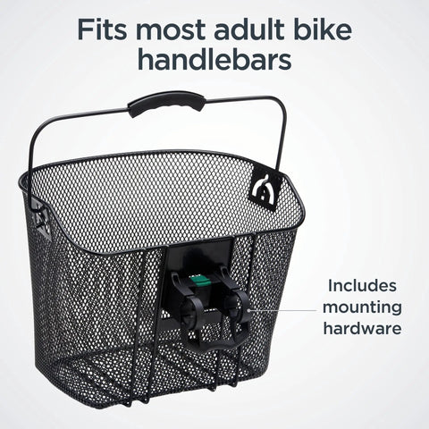 Quick Release Wire Bike Basket For Adults Black Weather Resistant Carry Handle Fits Most Adult Bicycles Includes Mounting Hardware