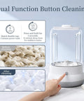 Total Game Changer Mini Washing Machine For Underwear And Delicates Rechargeable Cordless Travel Cup With Hella Long 6000 Mah Battery Life In White Color with dual function cleaning buttons and cycle indicator.