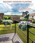 Pretty Cool Set Of Two Deck Railing Planters With No Sweat Hanging System Perfect For Balcony Window Boxes with flowers.