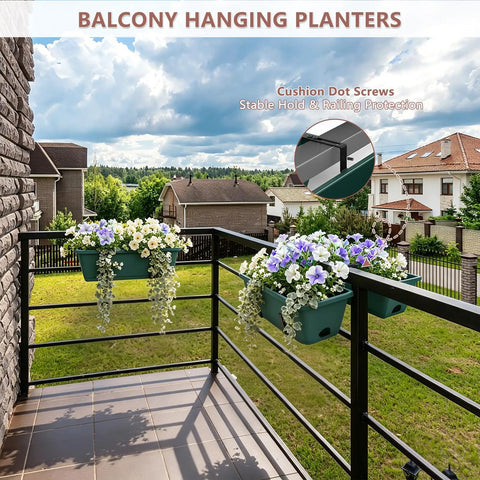 Pretty Cool Set Of Two Deck Railing Planters With No Sweat Hanging System Perfect For Balcony Window Boxes with flowers.