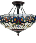 Serenity Tiffany-Style Dark Bronze 2 Light Semi-Flush Ceiling Fixture 16 Inch Wide with handcrafted stained glass beads.