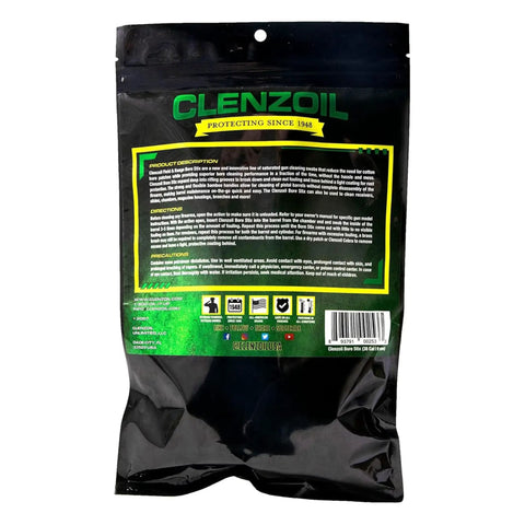 Back of packaging for One Step Bore Stix Pre Saturated Gun Cleaning Swabs For Pistols Caliber Specific 22 Cal 9MM 40 Cal 45 Cal And Thirty Eight Caliber Quick Clean Lubricate And Protect In One Pass.
