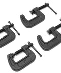 Heavy-Duty Cast Iron C Clamps Set Of Four With 1 Inch Jaw Opening And 0.8 Inch Throat For Metalworking And Woodworking, Smooth Black Finish