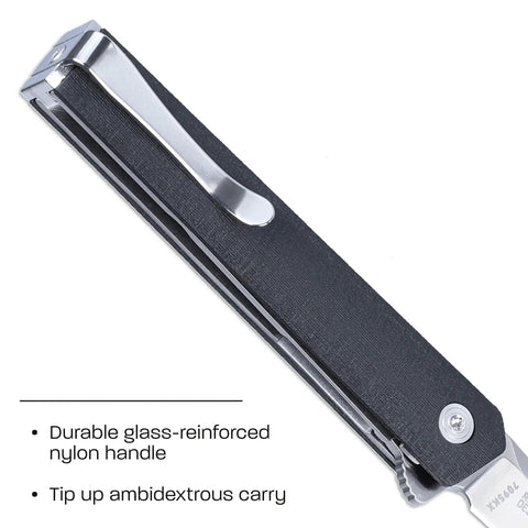 Compact EDC Pocket Folding Knife With Liner Lock Black Finish Slick Flipper Deployment IKBS Ball Bearing Pivot High Carbon Stainless Steel Blade Lightweight Glass Reinforced Nylon Handle Easy Sharpening Everyday Carry Ready, black handle clip