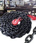 G80 Transport Binder Chain Three Eighth Inch By Twenty Foot Heavy Duty Tow Chain With Clevis Grab Hooks 7100 Lbs Safe Working Load Black