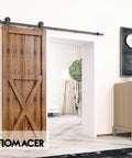 Black Rustic Non Bypass Sliding Barn Door Hardware Kit Built Tough For A Single Door 7ft Long Flat Track With T Shape Rollers