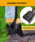Heavy Duty Garden Shovel With 58 Inch Long Handle Round Point Steel Blade And Powder Coated Finish Orange Fiberglass Handle footrest