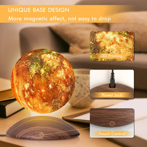Levitating Galaxy Moon Lamp With Remote And Magnetic Base, showcasing unique base with power jack and touch control