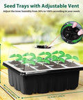 Seed Starter Tray Kit With 60 Cells, Humidity Dome And Base showcasing adjustable vent for optimal germination conditions.