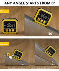 Heavy Duty Digital Angle Finder Magnetic Inclinometer With Fast USB Charging Built For Pros And Weekend Warriors Who Demand Flawless Layouts And Easy Electronic Level Use Every Single Time showing absolute and relative measuring modes.