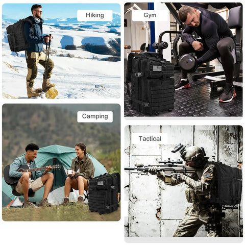Heavy Duty 45L Tactical Backpack For Men With MOLLE System And 3 Day Bug Out Bag Design Rucksack For Hiking, Camping, Gym, Tactical Use