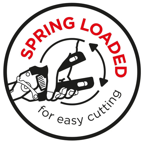 Ultra Sharp 8 Inch Kitchen Shears And Garden Snips In Red With Safety Lock demonstrating spring-loaded feature for easy cutting
