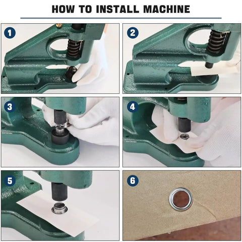 Step-by-step guide using Three Die Hand Press Grommet Machine Kit with 1500 Eyelets on fabric for durable grommets.
