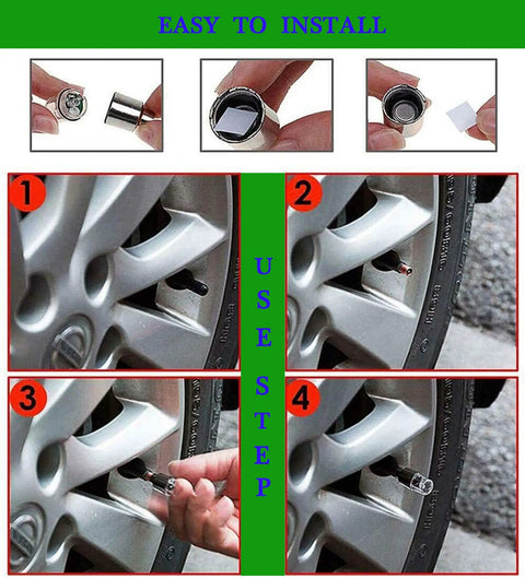Installation steps for 4 Pack LED Bike Wheel Light Valve Caps Waterproof Tire Valve Stems Spoke Flash Lights Colorful Reflector Accessories.