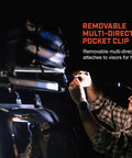 Man using MacroStream USB Rechargeable EDC Flashlight With 500 Lumens And 2000 Candela Compact Pocketable LED Light That Fits In Your Pocket 90 Meter Beam 2 Hour Runtime USB Cable Included Black with multi-directional pocket clip.
