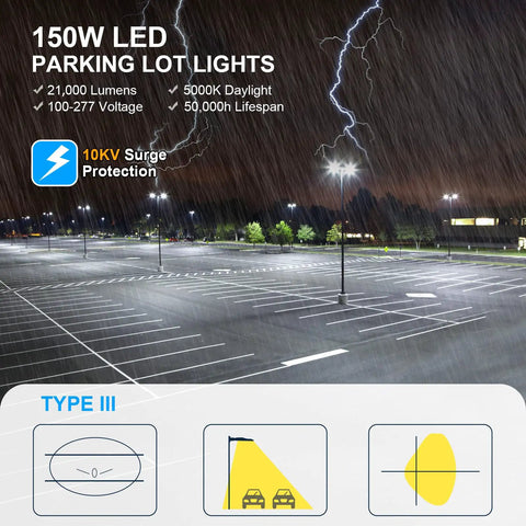 LED Parking Lot Light With Adjustable Slip Fitter 21000 Lumens 140 LM Per Watt 5000K Dusk To Dawn Photocell Waterproof