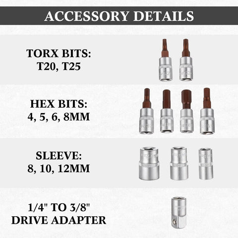 Motocross Tool Kit For Japanese Motorcycles 25 Piece Set With Wrenches Hex Bits Sockets Screwdrivers T Handle Driver Drive Adapter