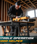 Person using Foldable Work Bench Portable Work Table Beefy 1650 Lbs Capacity 34 Inch Wide 25 Inch Deep 31 Inch High Lightweight Easy Fold Space Saving Garage Workshop Table For Home Shop And DIY Projects in workshop