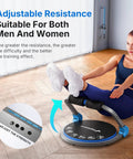Heavy Duty Ab Machine Featuring Three Adjustable Resistance Settings, user demonstrating adjustable core workout on padded seat.