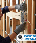 Person installing Built Like A Tank 4X2 Inch Galvanized Steel Junction Boxes 10 Pack on wooden studs with electrical wires.