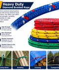 4 Pack 50 Feet Each Three Eighths Inch Polypropylene Rope Heavy Duty All Purpose Utility Line Weather Resistant