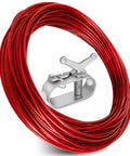 Heavy Duty 100 Foot Pool Cover Cable And Aluminum Winch Kit with red plastic coated steel wire for above ground pools