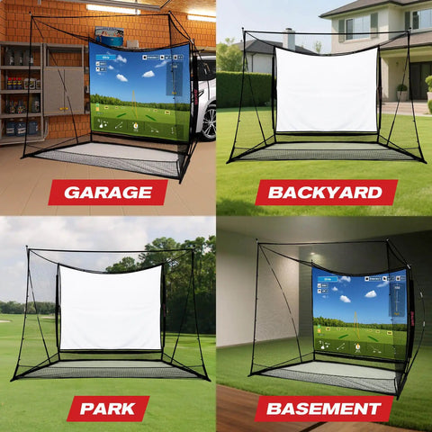 10x8 Ft Golf Practice Net With Side Barriers And Dual Layer HD Simulator Screen for Garage, Backyard, Park, and Basement Setup