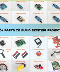 40in1 STEM Robotics Kit For Kids 8 To 12 With 100 Plus Parts And 40 Awesome Projects Build A Door Bell A Fan Controller A Line Following Car A Drawing Robot A Water Dispenser And More For Homeschooling Gift with sensors and parts