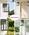Exterior Wall Lantern Outdoor Sconce For Porch And Patio Lighting, weather resistant black finish on white house walls, 2 pack
