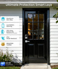 Smart Deadbolt Lock With Dual Lever Handles And Smartphone App Keyless Entry Door Lock Featuring Adjustable Auto Lock LED status indicators on a black door.