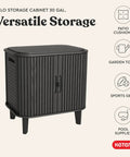 Velo 30 Gallon Outdoor Storage Cabinet with weather resistant resin construction in graphite wood-look finish, front view