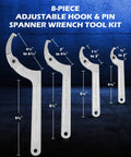 All-In-One Adjustable Pin Spanner Wrench Set With Changeable Heads For Pipes, Heating, Cars And Suspension, four wrenches displayed
