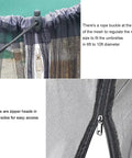 Close-up of zipper and rope buckle on 15ft Double Sided Mosquito Netting For Patio Umbrellas With Double Zippers, Water Resistant Bottom