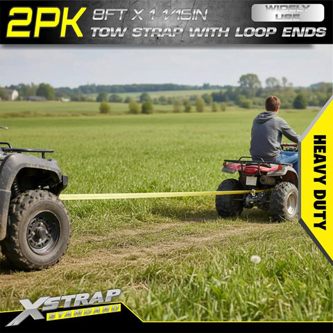 Two Pack Three Quarter Inch By Eight Foot Web Tow Straps Loop End Design Delivers No Sweat Heavy Lifts Rust Resistant Poly Build Offers Hella Durable 5000 Pound Break Strength For Trail Tasks