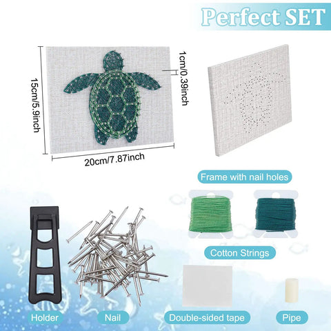 3D String Art Kit For Adults Beginners DIY Sea Turtle Craft Includes All Accessories And Frame Easy Poke Board Setup Home Wall Decor Perfect Holiday Gift For Christmas And Mother's Day