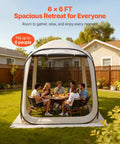 6x6 Ft Pop Up Screen Tent For 4 To 8 People Portable Screen Room Gazebo with netting and carrying bag in a backyard setting.