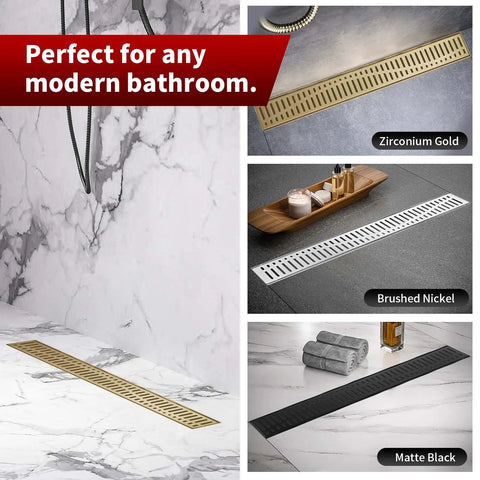 36 Inch Linear Shower Drain Gold Rectangular Floor Drain With V Shape Channel For Fast Drainage 304 Stainless Steel cUPC Certified