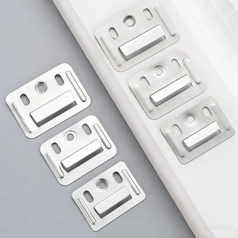 Stainless Steel Wall Panel Clips 100 Pack Drywall Repair Hangers shown in multiple sizes on a gray background.