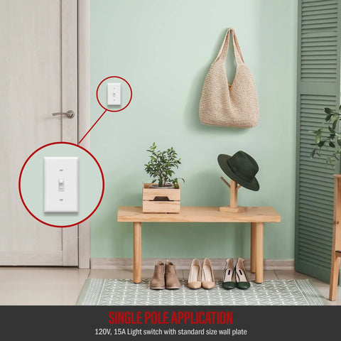 Toggle Light Switch Bundle, Single Pole 15 Amp 120-277 Volt, installed in residential setting, white, UL Listed, 10 Pack