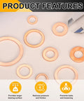 Heavy Duty Top Tier Copper Flat Washers M22 Drain Plug Gaskets 22mm Id 28mm Od 1.5mm Thick 14 Pack on a surface, showcasing various sizes.