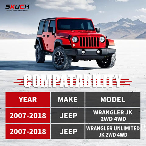 Red Jeep Wrangler with 3 Inch Front And Rear Lift Kit With Shock Extenders For Wrangler JK JKU 2007 2018 2WD 4WD in desert landscape