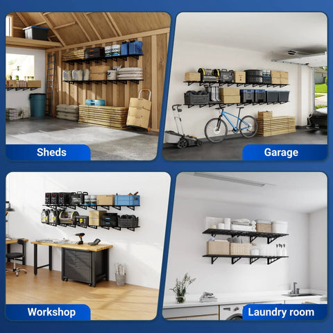 Heavy Duty Garage Wall Shelves 2 Pack 24 By 72 Inch Mounted Shelving Set Holds Up To 1400 Lbs Total in garage and shed storage