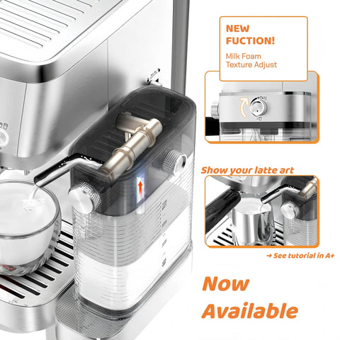 Image of Straight Up Premium Barista Grade Semi Automatic Espresso Machine With Self Cleaning Milk Frother for latte art preparation.