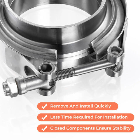1.75 Inch V Band Clamp With Flange Kit Stainless Steel 304 for turbo downpipes and exhaust systems close-up view.