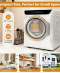 Compact Portable Washer And Dryer Combo Featuring Heated Boot Dryer Fully Automatic 28 Pound Washing Machine in a cozy laundry setup.
