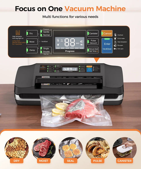 Powerful Vacuum Sealer Machine For Home And Pro Kitchens 95kPa Seal Power with display and bag sealing feature