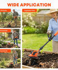 Cordless Garden Tiller Cultivator with 21V Battery Lightweight Rototiller in action across various garden settings
